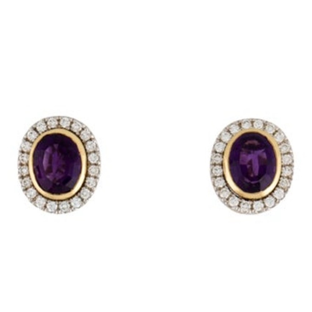 Elegant Purple and Gold Stud Earrings